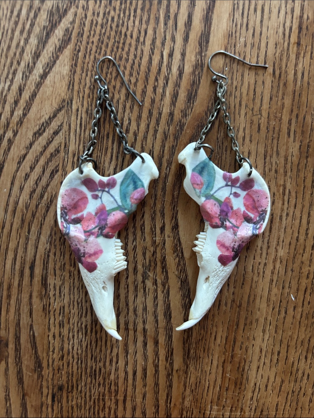 Handmade Floral Pink and White Bone Drop Earrings